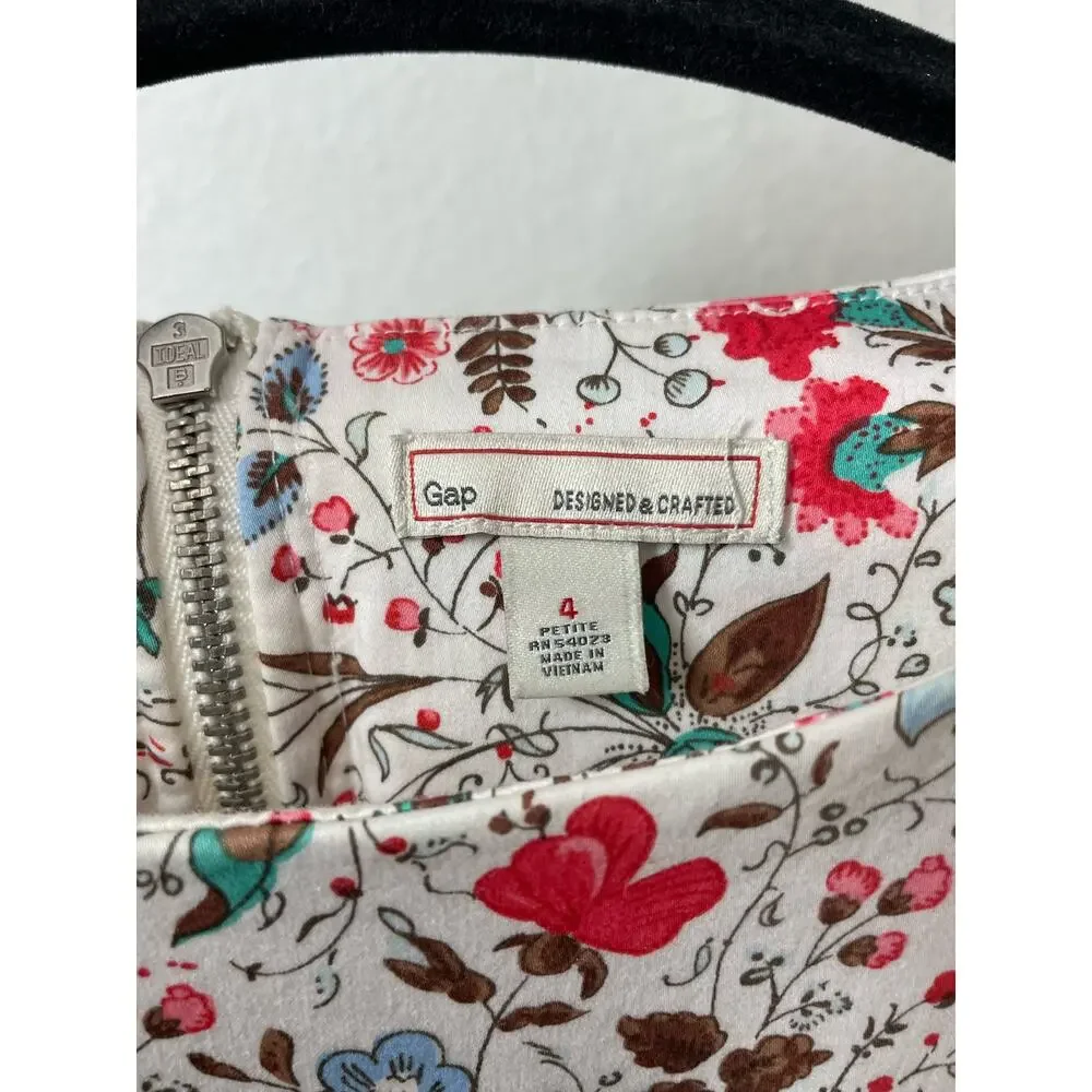 GAP Floral Fit Flare Dress White Pink 4 Pockets Sleeveless Spring Garden Cottage